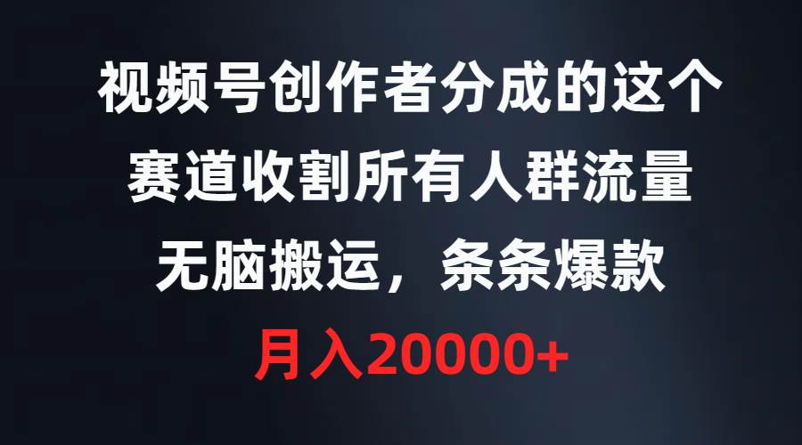 视频号创作者分成的这个赛道，收割所有人群流量，无脑搬运，条条爆款，…六月网创-网创项目资源站-副业项目-创业项目-搞钱项目六月网创