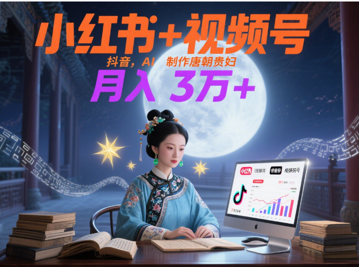 小红书+视频号+抖音，AI轻松制作唐朝贵妇IP，毒鸡汤、励志、减肥瘦身、养生赛道轻松切入，每天30分钟，轻松产出N条，月入3万+ 六月网创-网创项目资源站-副业项目-创业项目-搞钱项目六月网创
