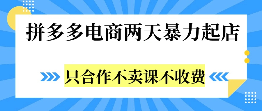 拼多多两天暴力起店,只合作不卖课不收费六月网创-网创项目资源站-副业项目-创业项目-搞钱项目六月网创