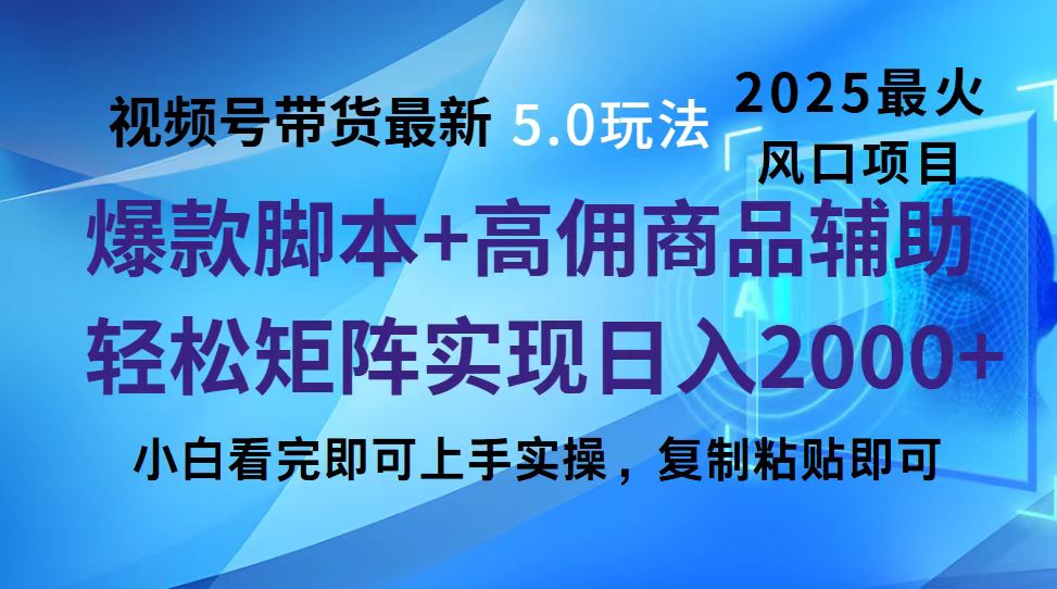 视频号带货最新5.0玩法,作品制作简单,当天起号,复制粘贴,脚本辅助,轻松矩阵日入2000+六月网创-网创项目资源站-副业项目-创业项目-搞钱项目六月网创