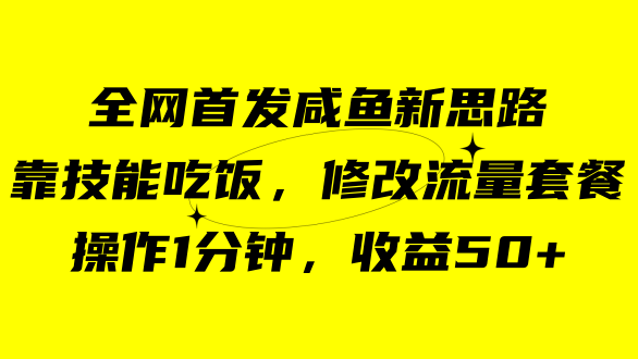 咸鱼冷门新玩法，靠“技能吃饭”，修改流量套餐，操作1分钟，收益50+六月网创-网创项目资源站-副业项目-创业项目-搞钱项目六月网创