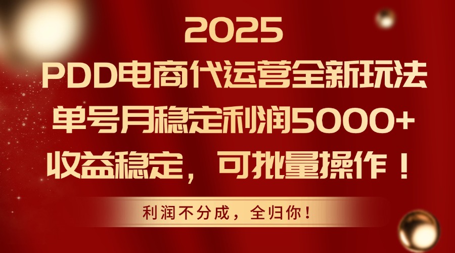 2025 PDD电商代运营全新玩法,单号月稳定利润5000+,收益稳定,可批量操作!六月网创-网创项目资源站-副业项目-创业项目-搞钱项目六月网创