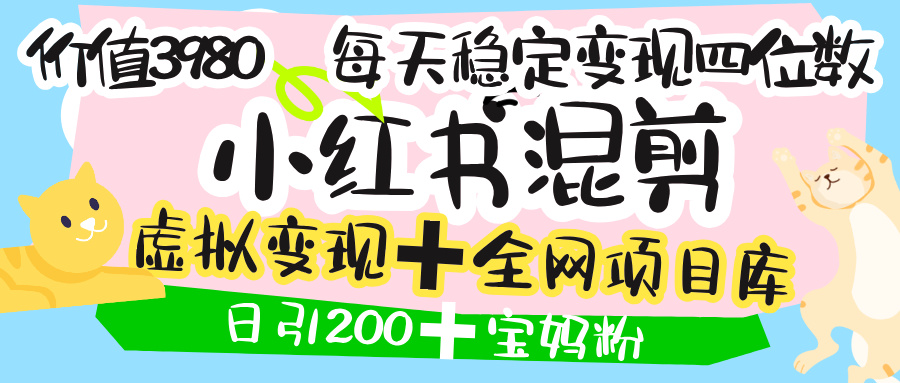 价值3980的小红书混剪, 虚拟变现 +全网项目库 , 日引200+宝妈创业粉,每天稳定四位数变现六月网创-网创项目资源站-副业项目-创业项目-搞钱项目六月网创