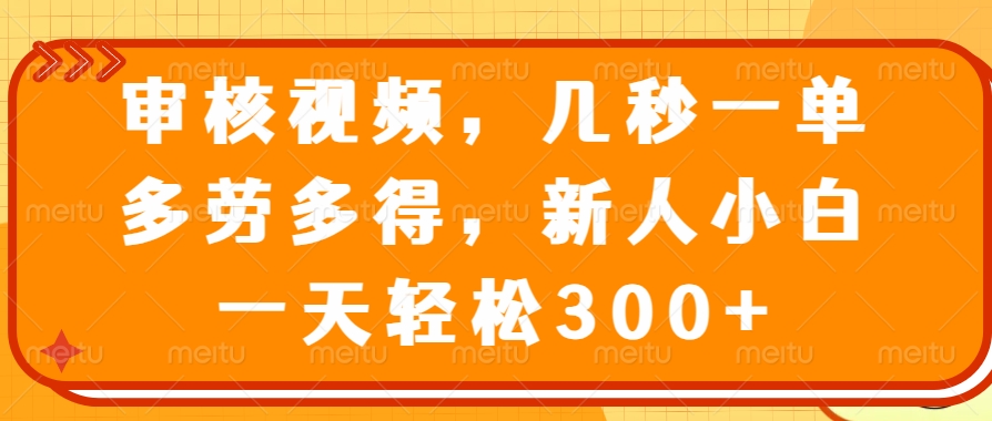 审核视频项目，几秒一单，多劳多得，新人小白一天轻松300+六月网创-网创项目资源站-副业项目-创业项目-搞钱项目六月网创