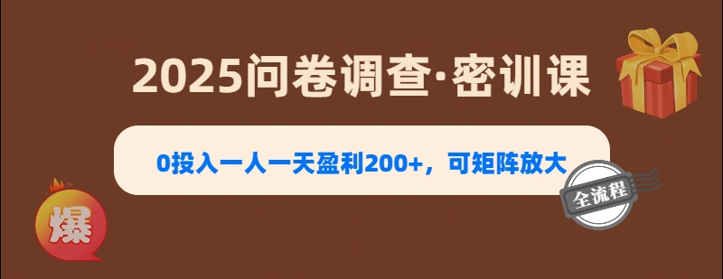 2025《问卷调查》0投入一人一天盈利200+，可矩阵放大六月网创-网创项目资源站-副业项目-创业项目-搞钱项目六月网创