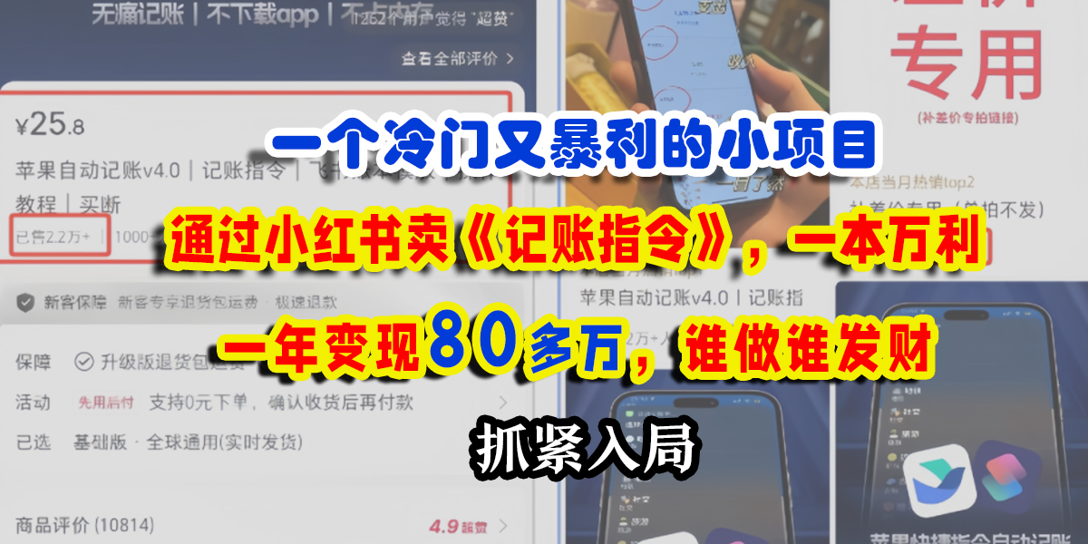 一个冷门又暴利的小项目,通过小红书卖《记账指令》,一本万利,一年变现80多万,谁做谁发财六月网创-网创项目资源站-副业项目-创业项目-搞钱项目六月网创