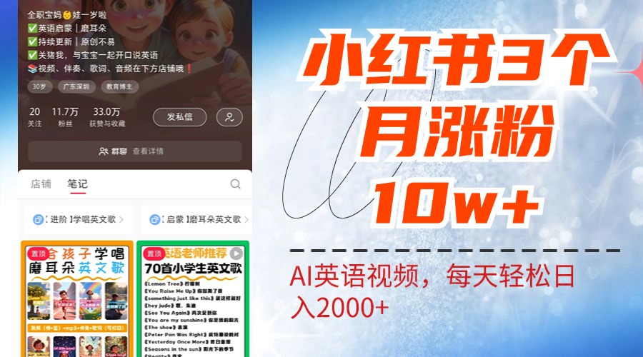 小红书三个月涨粉10W!AI英语视频0成本制作,每天轻松日入2000+六月网创-网创项目资源站-副业项目-创业项目-搞钱项目六月网创
