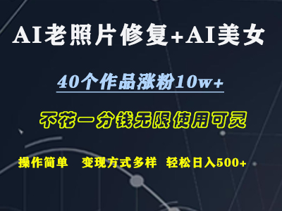 AI老照片修复+AI美女玩发  40个作品涨粉10w+  不花一分钱使用可灵  操作简单  变现方式多样话   轻松日去500+六月网创-网创项目资源站-副业项目-创业项目-搞钱项目六月网创