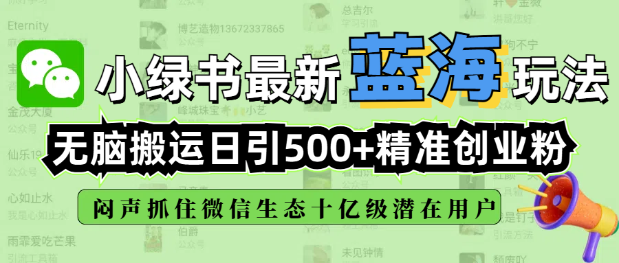 小绿书最新蓝海玩法,无脑搬运日引500+精准创业粉,闷声抓住微信生态十亿级潜在用户六月网创-网创项目资源站-副业项目-创业项目-搞钱项目六月网创