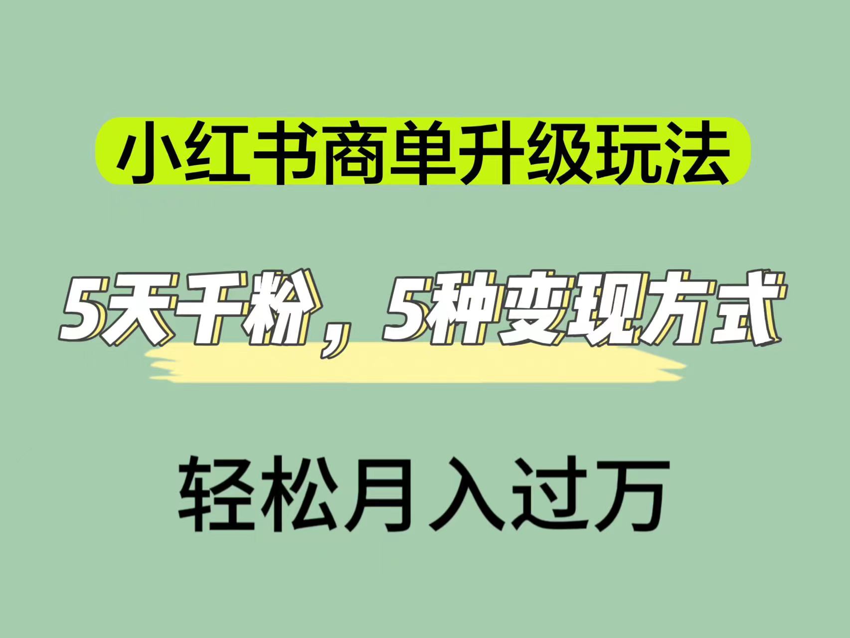 小红书商单升级玩法,5天千粉,5种变现渠道,轻松月入1万+六月网创-网创项目资源站-副业项目-创业项目-搞钱项目六月网创