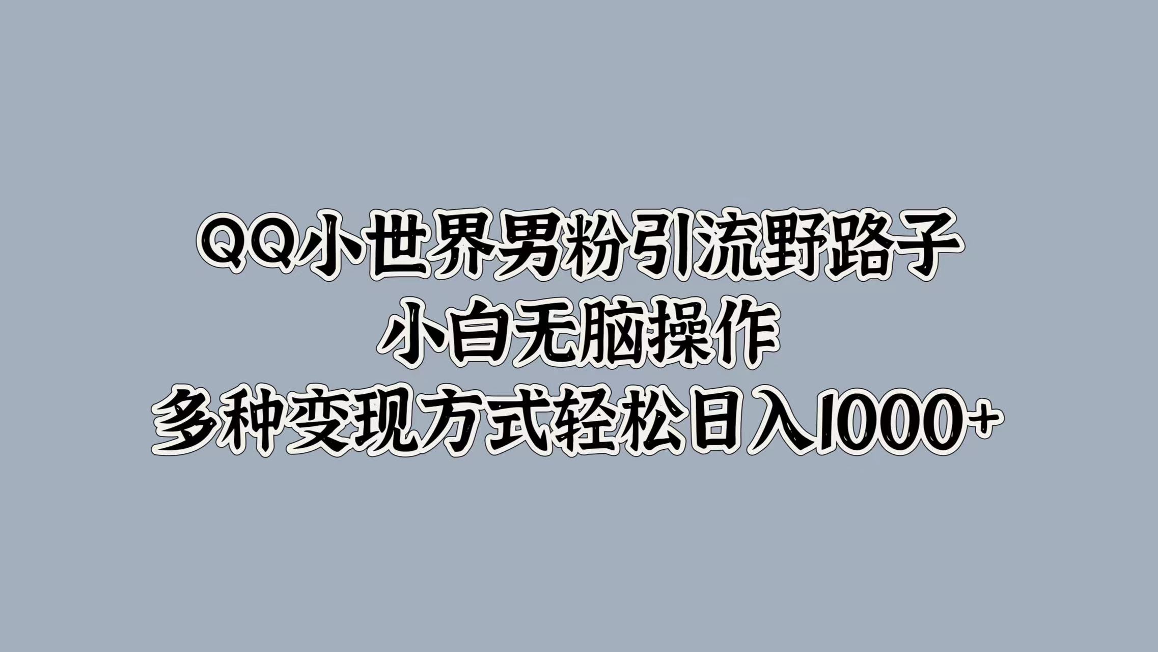 QQ小世界男粉引流野路子，小白无脑操作，多种变现方式轻松日入1000+六月网创-网创项目资源站-副业项目-创业项目-搞钱项目六月网创