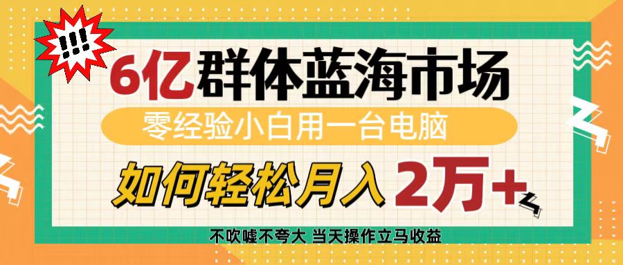 6亿群体蓝海市场,零经验小白用一台电脑,如何轻松月入2万+六月网创-网创项目资源站-副业项目-创业项目-搞钱项目六月网创