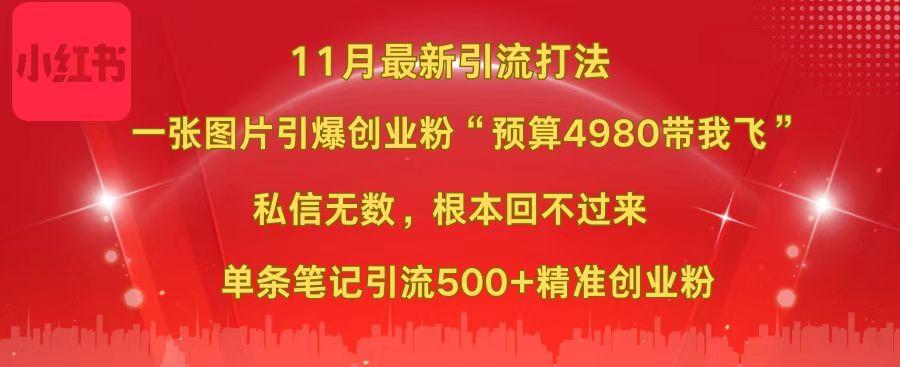 小红书11月最新图片打法,一张图片引爆创业粉“预算4980带我飞”,私信无数,根本回不过来,单条笔记引流500+精准创业粉六月网创-网创项目资源站-副业项目-创业项目-搞钱项目六月网创