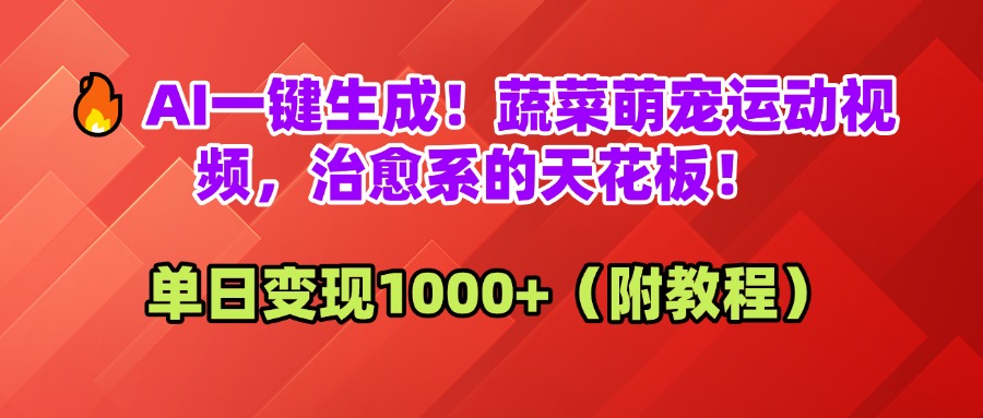AI一键生成！蔬菜萌宠运动视频，治愈系的天花板！单日变现1000+（附教程）六月网创-网创项目资源站-副业项目-创业项目-搞钱项目六月网创