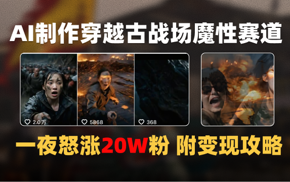 AI制作穿越古战场视频一夜涨粉20W保姆级教学(附AI变现指南)六月网创-网创项目资源站-副业项目-创业项目-搞钱项目六月网创