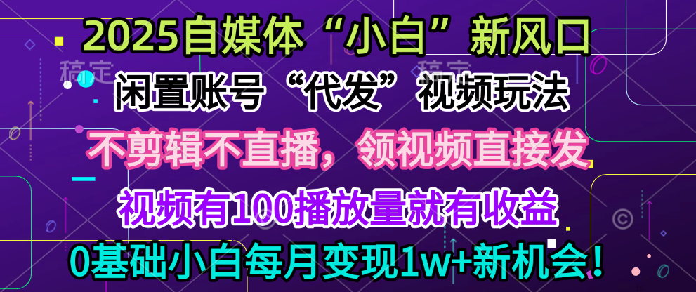 2025每月躺赚5w+新机会,闲置视频账号一键代发玩法,0粉不实名不剪辑,领了视频直接发,0基础小白也能日入300+六月网创-网创项目资源站-副业项目-创业项目-搞钱项目六月网创