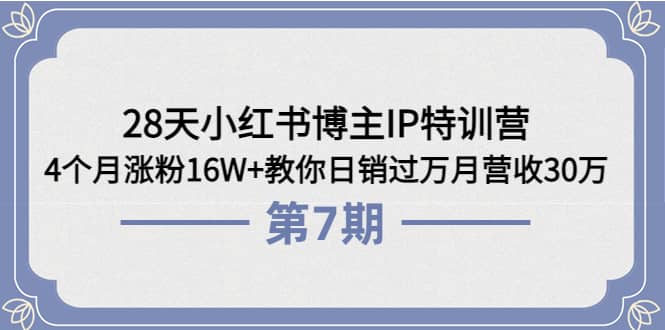 28天小红书博主IP特训营《第6+7期》4个月涨粉16W+教你日销过万月营收30万六月网创-网创项目资源站-副业项目-创业项目-搞钱项目六月网创