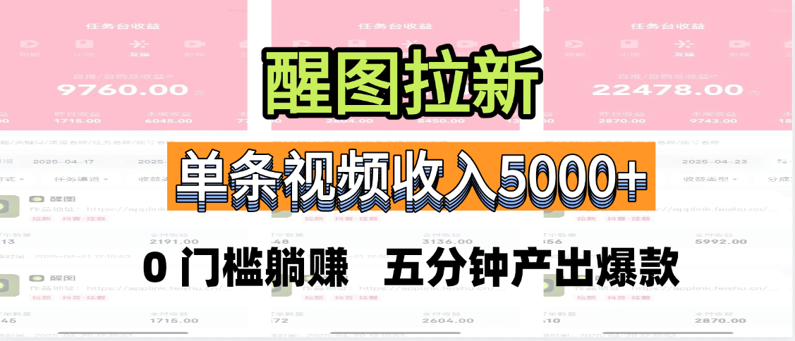 醒图拉新,0 门槛躺赚,五分钟产出爆款,单条视频收入5000+六月网创-网创项目资源站-副业项目-创业项目-搞钱项目六月网创