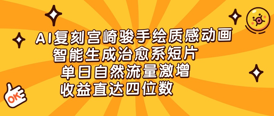 AI复刻宫崎骏手绘质感动画，智能生成治愈系短片，单日自然流量激增，收益直达四位数六月网创-网创项目资源站-副业项目-创业项目-搞钱项目六月网创