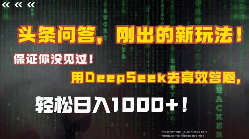 头条问答,刚出的新玩法!保证你没见过!结合Deepseek高效答题,轻松日入1000+六月网创-网创项目资源站-副业项目-创业项目-搞钱项目六月网创