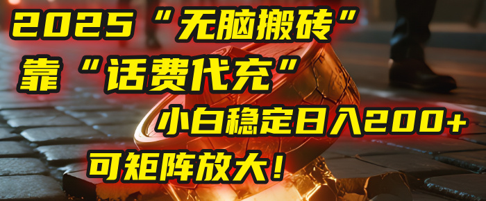 无脑搬砖项目:靠“话费代充”,小白稳定日入200+,可矩阵放大!六月网创-网创项目资源站-副业项目-创业项目-搞钱项目六月网创