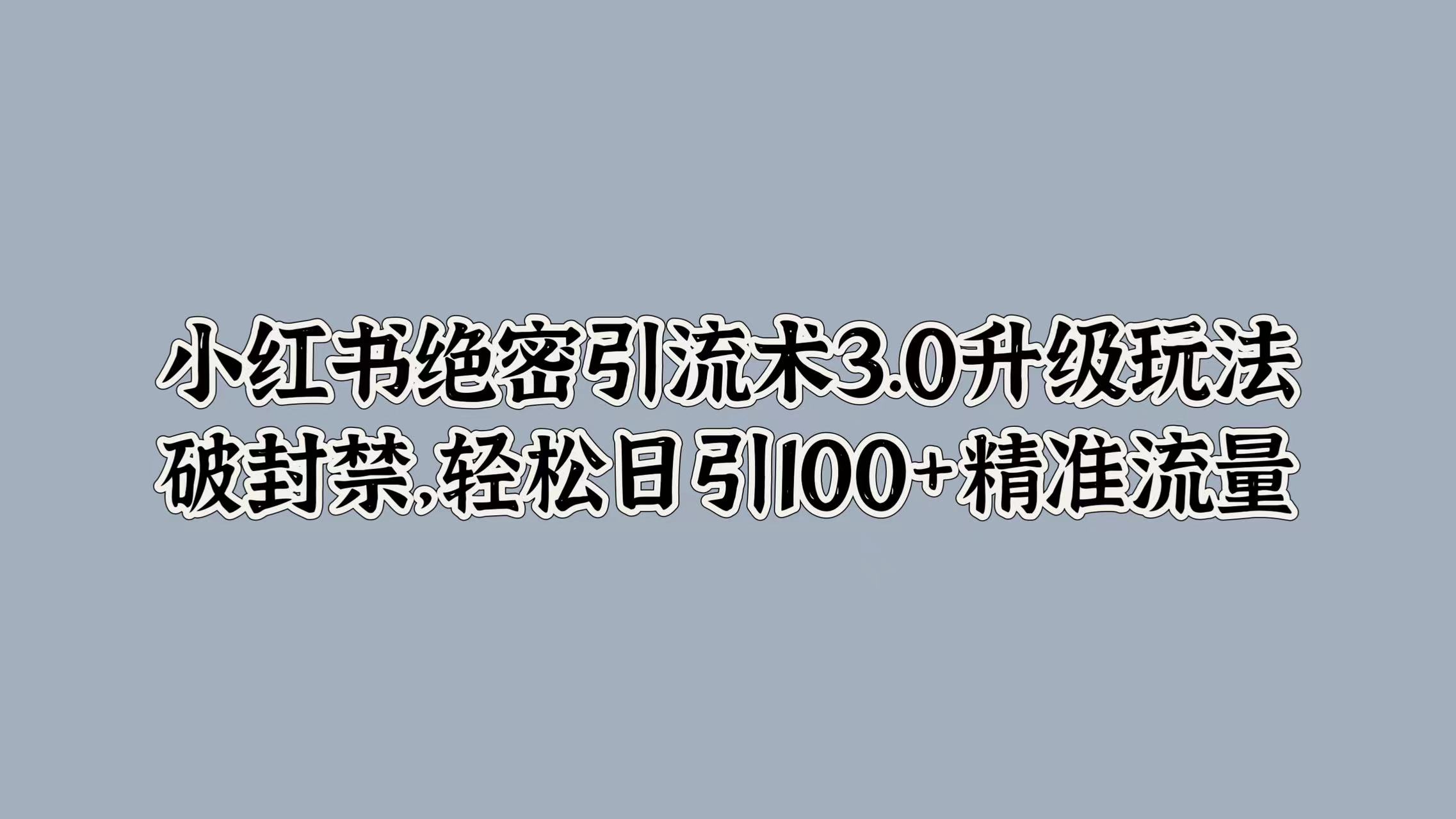 小红书绝密引流术3.0升级玩法，破封禁，轻松日引100+精准流量六月网创-网创项目资源站-副业项目-创业项目-搞钱项目六月网创