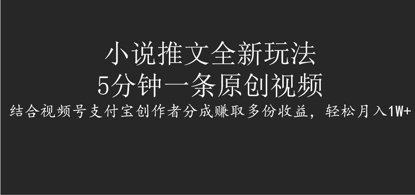 小说推文全新玩法,5分钟一条原创视频,结合视频号支付宝创作者分成赚取多份收益,轻松月入1W+六月网创-网创项目资源站-副业项目-创业项目-搞钱项目六月网创