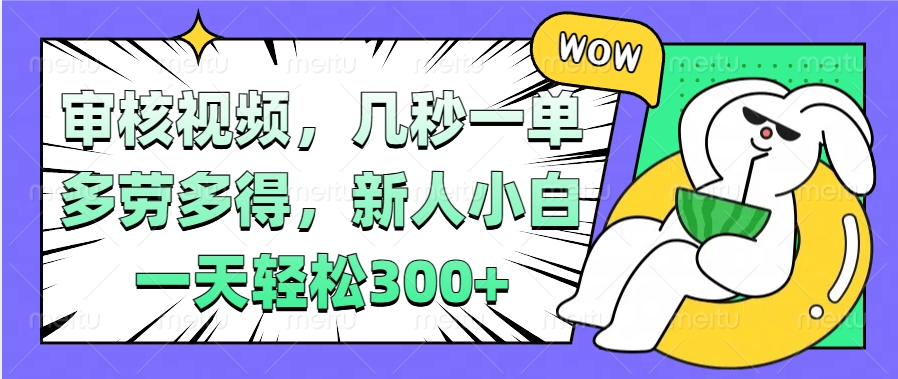 视频审核项目，几秒一单，多劳多得，新人小白一天轻松300+六月网创-网创项目资源站-副业项目-创业项目-搞钱项目六月网创