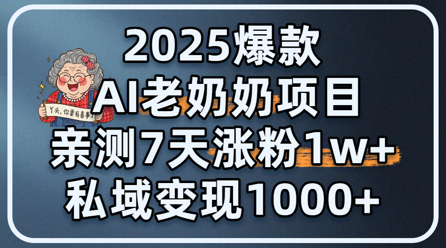 2025爆款 AI 老奶奶项目:亲测 7 天涨粉 1W+,私域变现 1000+六月网创-网创项目资源站-副业项目-创业项目-搞钱项目六月网创