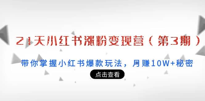 21天小红书涨粉变现营(第3期):带你掌握小红书爆款玩法,月赚10W+秘密六月网创-网创项目资源站-副业项目-创业项目-搞钱项目六月网创