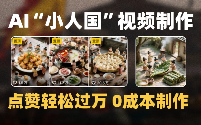 爆款1000W+微缩景观迷你小人国AI视频,0成本制作全流程教学六月网创-网创项目资源站-副业项目-创业项目-搞钱项目六月网创