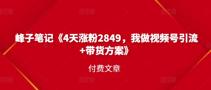峰子笔记《4天涨粉2849，我做视频号引流+带货方案》付费文章六月网创-网创项目资源站-副业项目-创业项目-搞钱项目六月网创