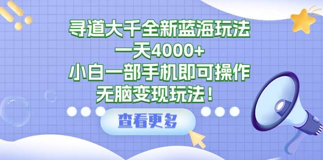 寻道大千全新蓝海玩法，一天4000+，小白一部手机即可操作，无脑变现玩法！六月网创-网创项目资源站-副业项目-创业项目-搞钱项目六月网创