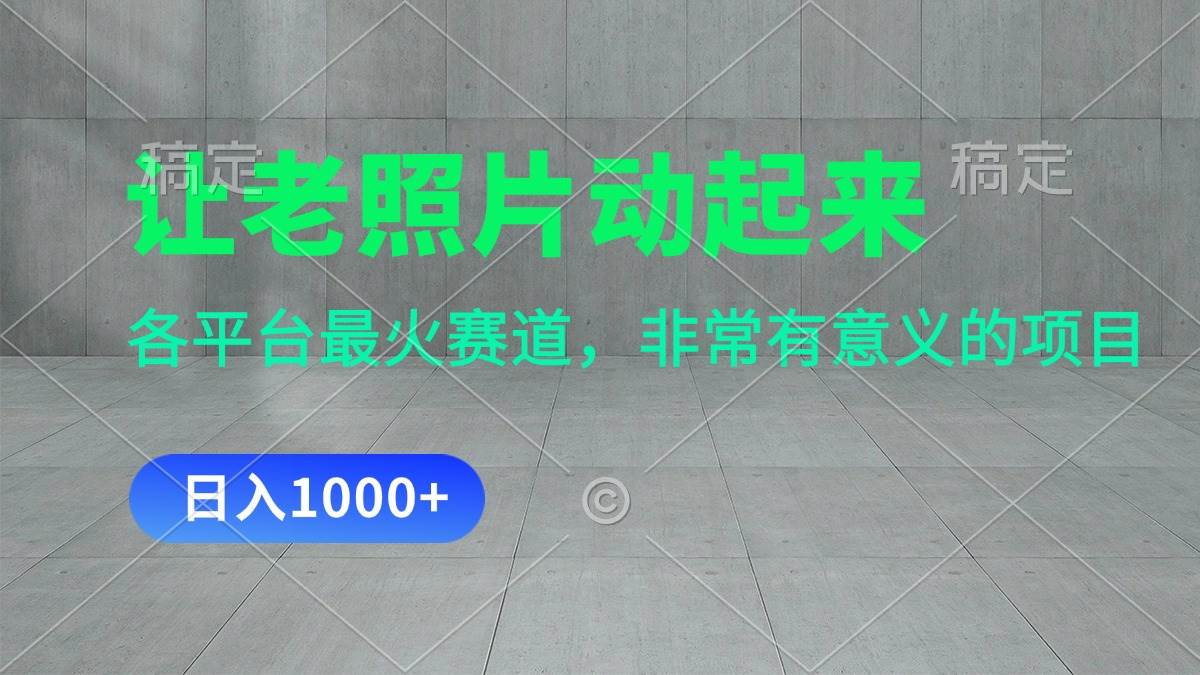 让老照片动起来，一天变现1000+，各平台最火赛道，看完就会六月网创-网创项目资源站-副业项目-创业项目-搞钱项目六月网创