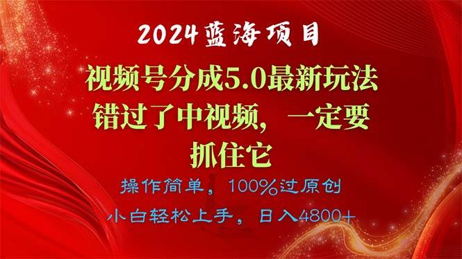 2024蓝海项目，视频号分成计划5.0最新玩法，错过了中视频，一定要抓住…六月网创-网创项目资源站-副业项目-创业项目-搞钱项目六月网创