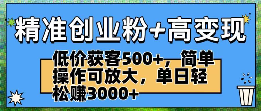 精准创业粉+高变现:低价获客500+,简单操作可放大,单日轻松赚3000+六月网创-网创项目资源站-副业项目-创业项目-搞钱项目六月网创