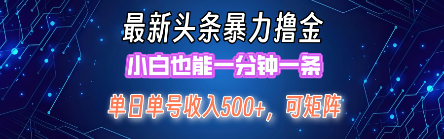 最新头条撸金，小白也能一分钟一条六月网创-网创项目资源站-副业项目-创业项目-搞钱项目六月网创