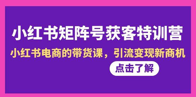 小红书-矩阵号获客特训营-第10期，小红书电商的带货课，引流变现新商机六月网创-网创项目资源站-副业项目-创业项目-搞钱项目六月网创