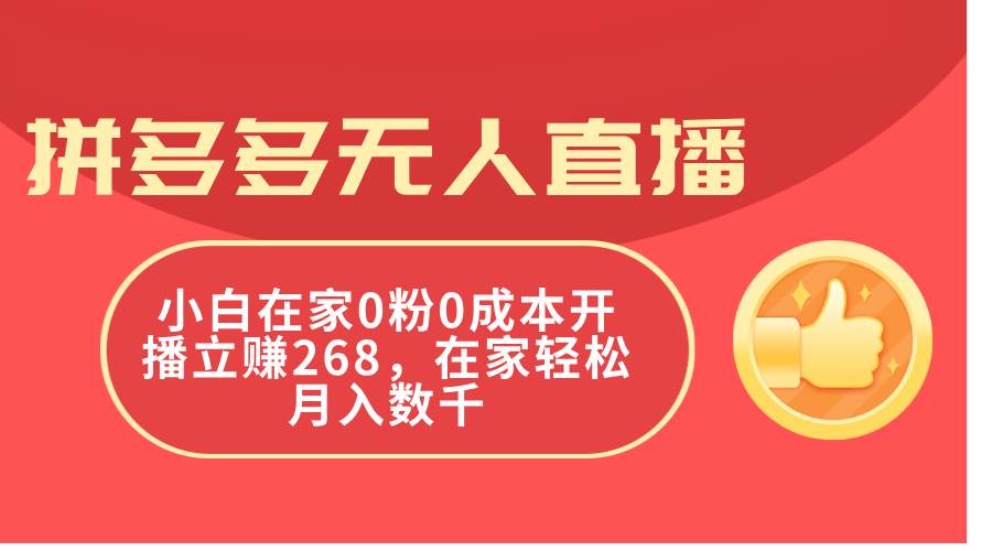 拼多多无人直播,小白在家0粉0成本开播立赚268,在家轻松月入数千六月网创-网创项目资源站-副业项目-创业项目-搞钱项目六月网创