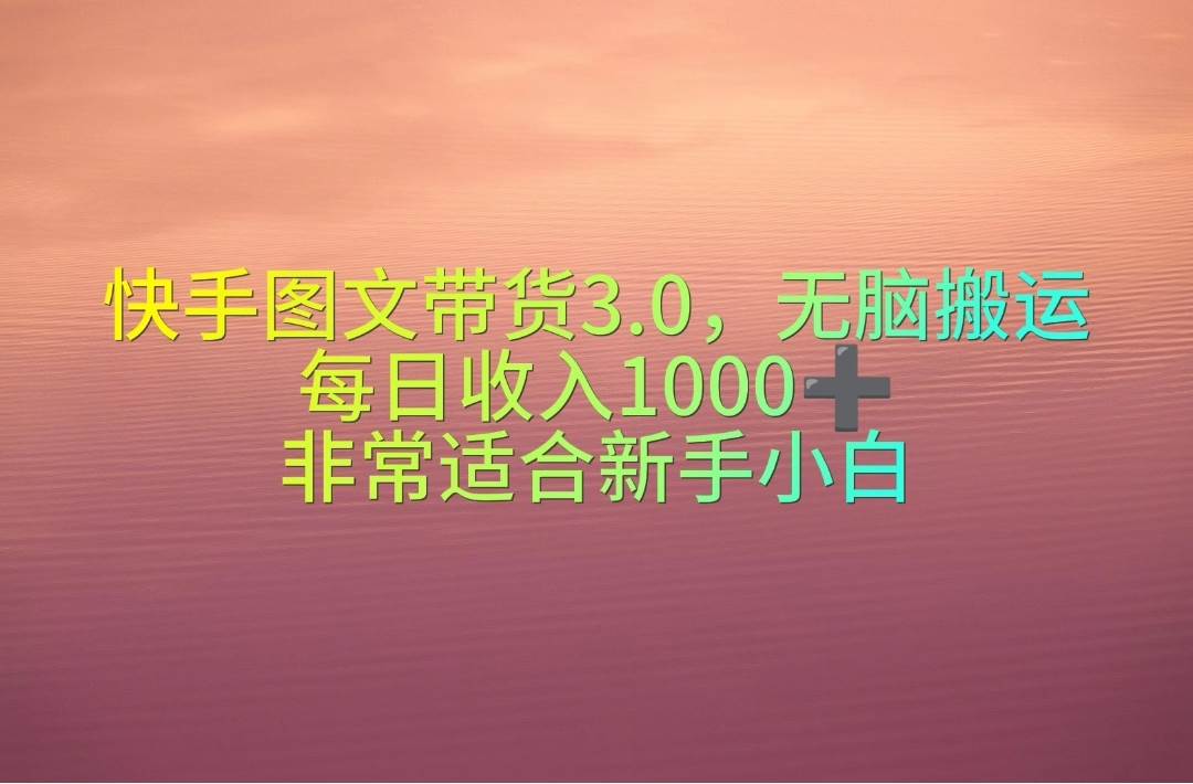快手图文带货3.0，无脑搬运，每日收入1000＋，非常适合新手小白六月网创-网创项目资源站-副业项目-创业项目-搞钱项目六月网创
