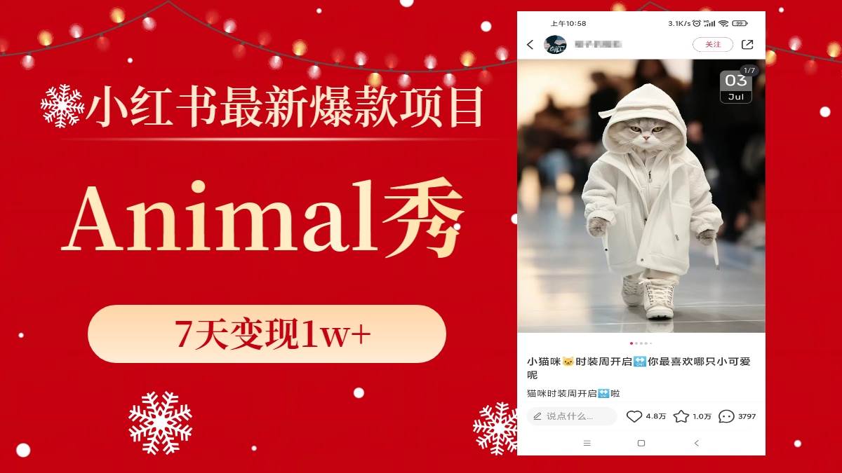 小红书最新爆款项目,Animal秀,7天变现1w+六月网创-网创项目资源站-副业项目-创业项目-搞钱项目六月网创