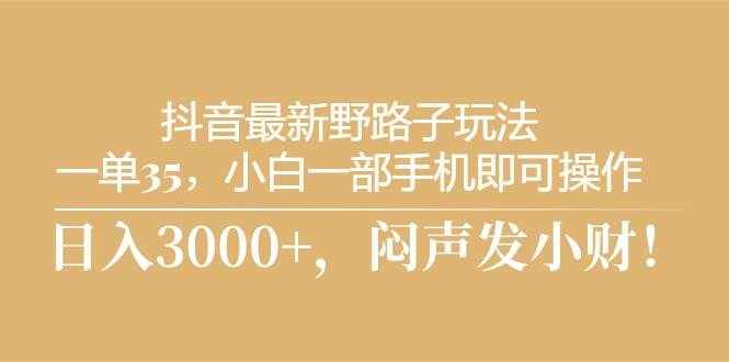 抖音最新野路子玩法,一单35,小白一部手机即可操作,,日入3000+,闷…六月网创-网创项目资源站-副业项目-创业项目-搞钱项目六月网创