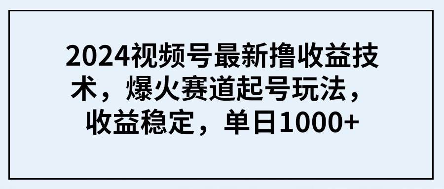 2024视频号最新撸收益技术，爆火赛道起号玩法，收益稳定，单日1000+六月网创-网创项目资源站-副业项目-创业项目-搞钱项目六月网创