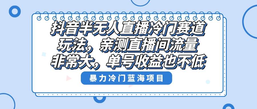 抖音半无人直播冷门赛道玩法，直播间流量非常大，单号收益也不低！六月网创-网创项目资源站-副业项目-创业项目-搞钱项目六月网创